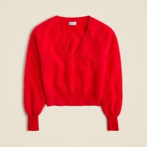 NWT J.Crew Red Brushed Cashmere Cropped V-neck Sweater Size S